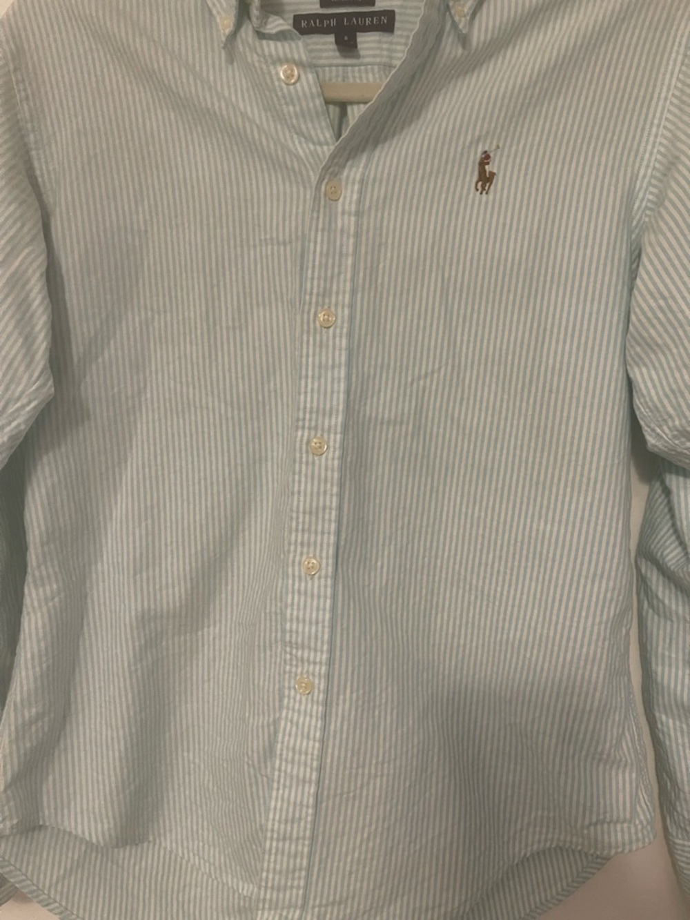 Ralph Lauren Light Blue and White Striped Button-Down Shirt - Picture 2 of 8